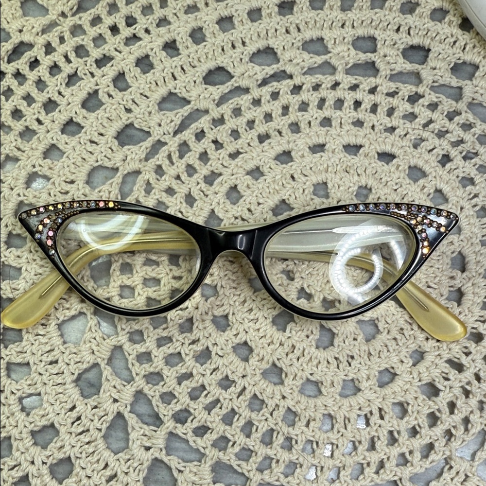 Black Cat-Eye Glasses with Rhinestone Accents